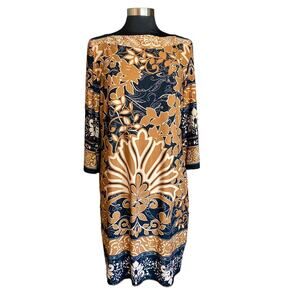 Ronni Nicole Brown Black Moroccan Print 3/4 Sleeve Jersey Knit Dress Size 16